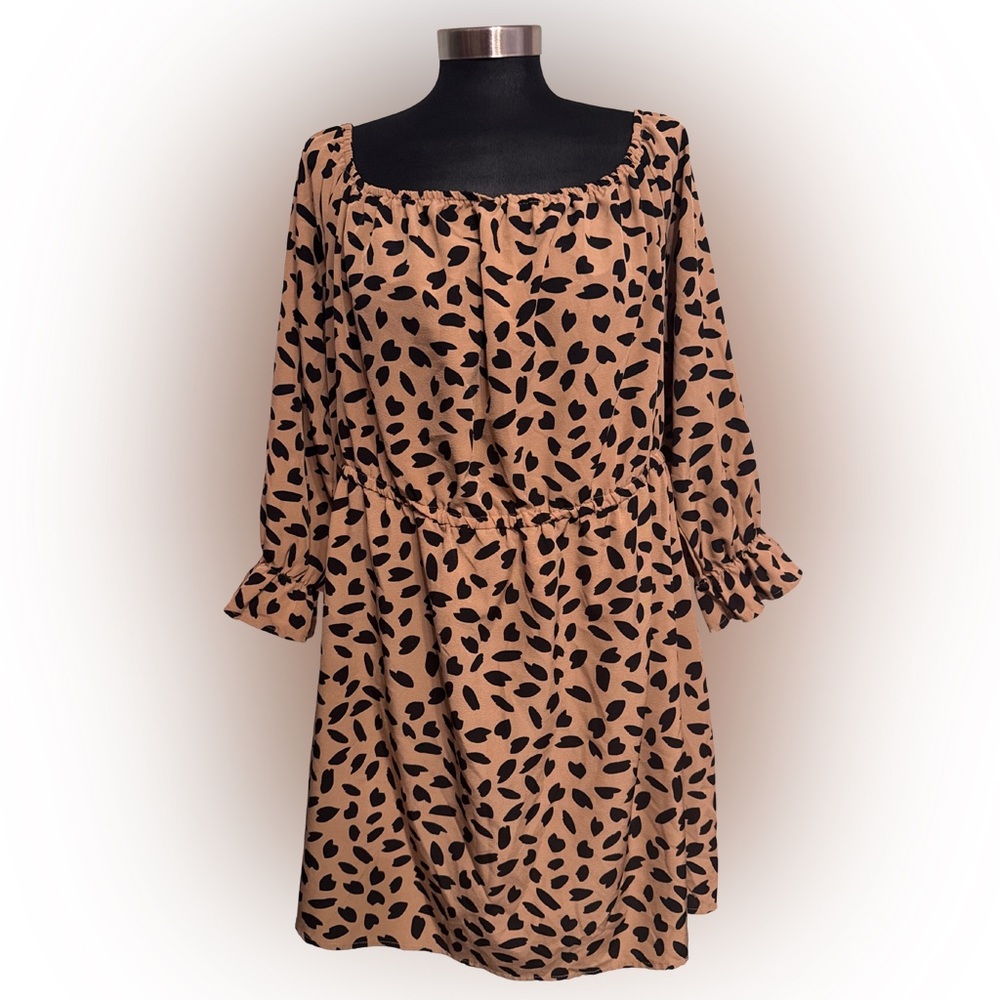SHEIN Curve 3XL Animal Print Smocked Waist Dress Tan/Black